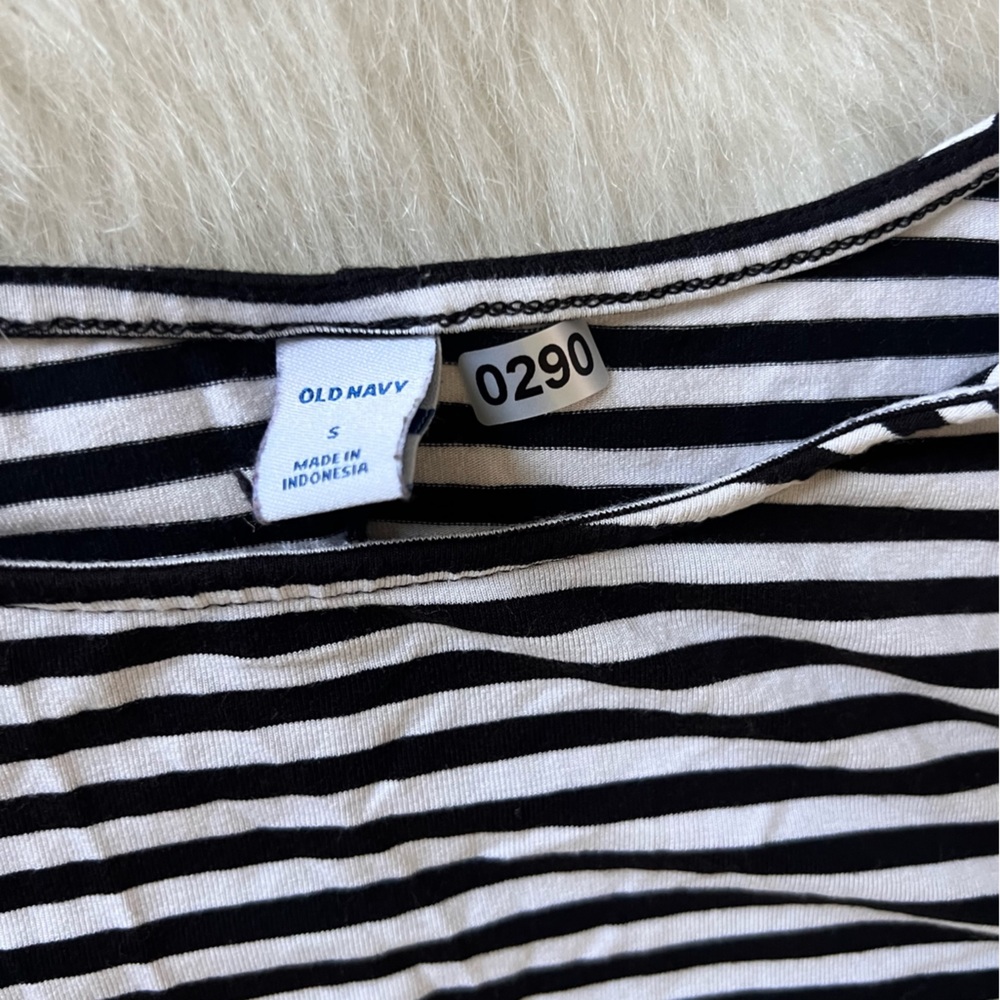 Old navy sz s 3/4 sleeve shift a line dress black and white striped 0290 - Picture 2 of 3